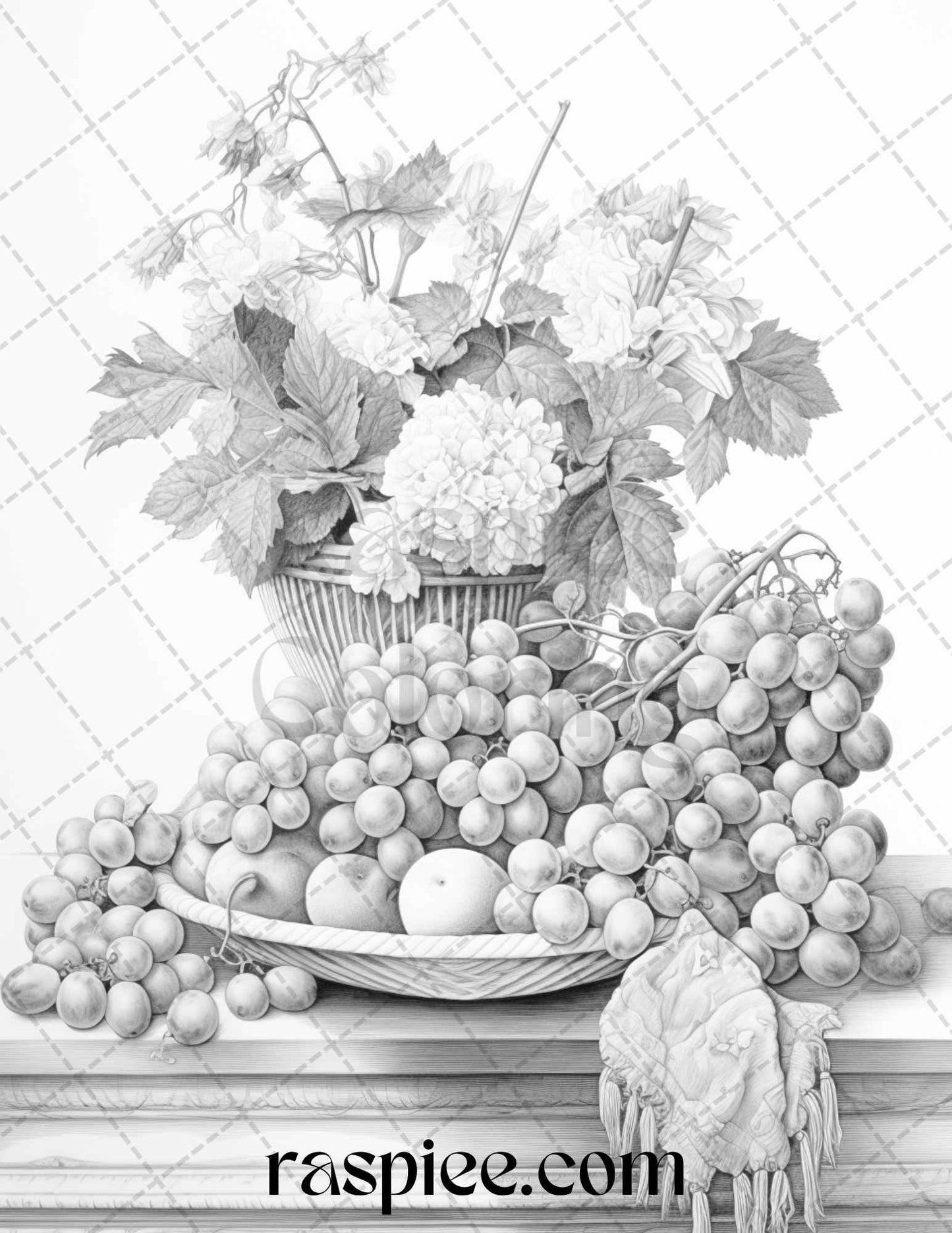 52 Still Life Grayscale Coloring Pages Printable for Adults, PDF File Instant Download