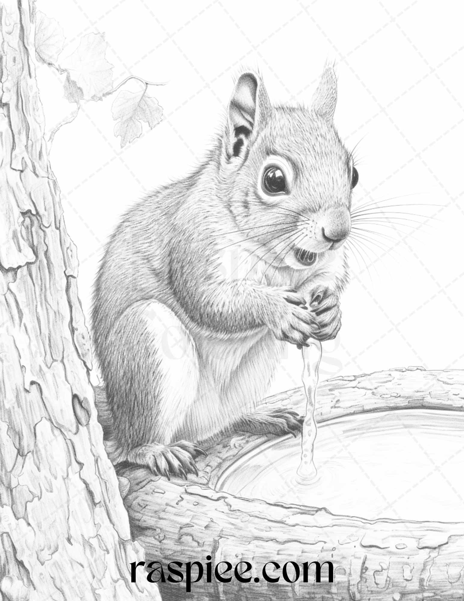 52 Adorable Squirrels Grayscale Coloring Pages Printable for Adults Kids, PDF File Instant Download