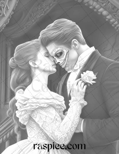 Phantom of the Opera Grayscale Coloring Pages Printable for Adults, PDF File Instant Download