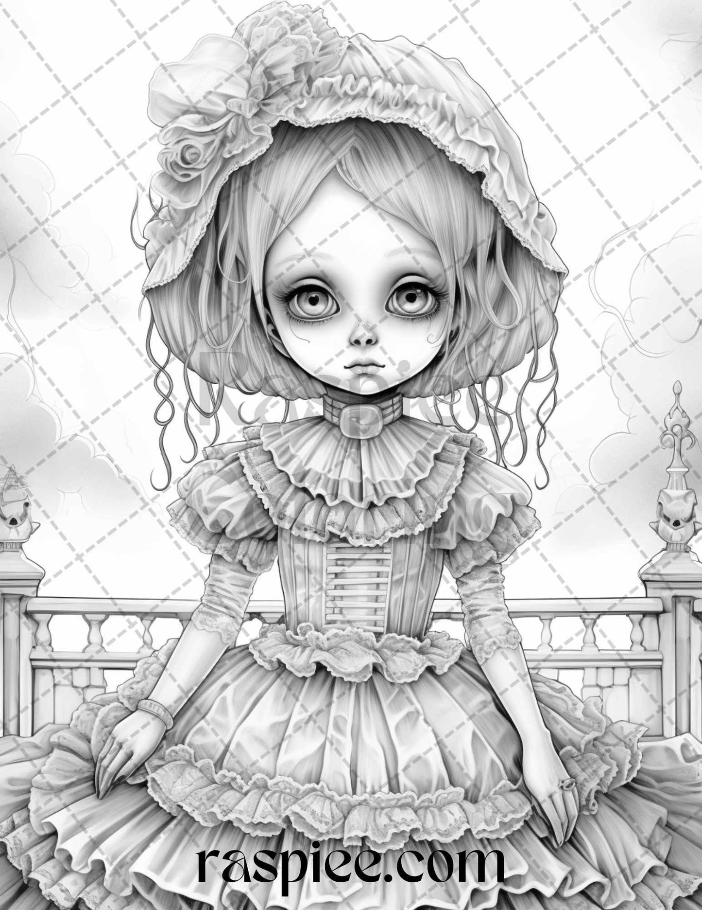 50 Scary Victorian Dolls Grayscale Coloring Pages Printable for Adults, PDF File Instant Download