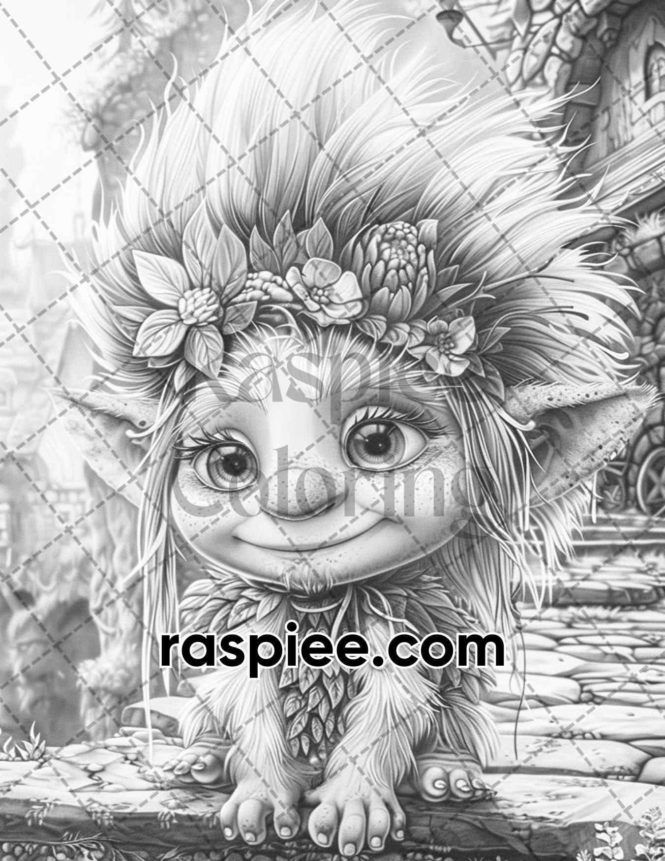 65 Fantasy Little Trolls Grayscale Adult Coloring Pages Printable PDF Instant Download