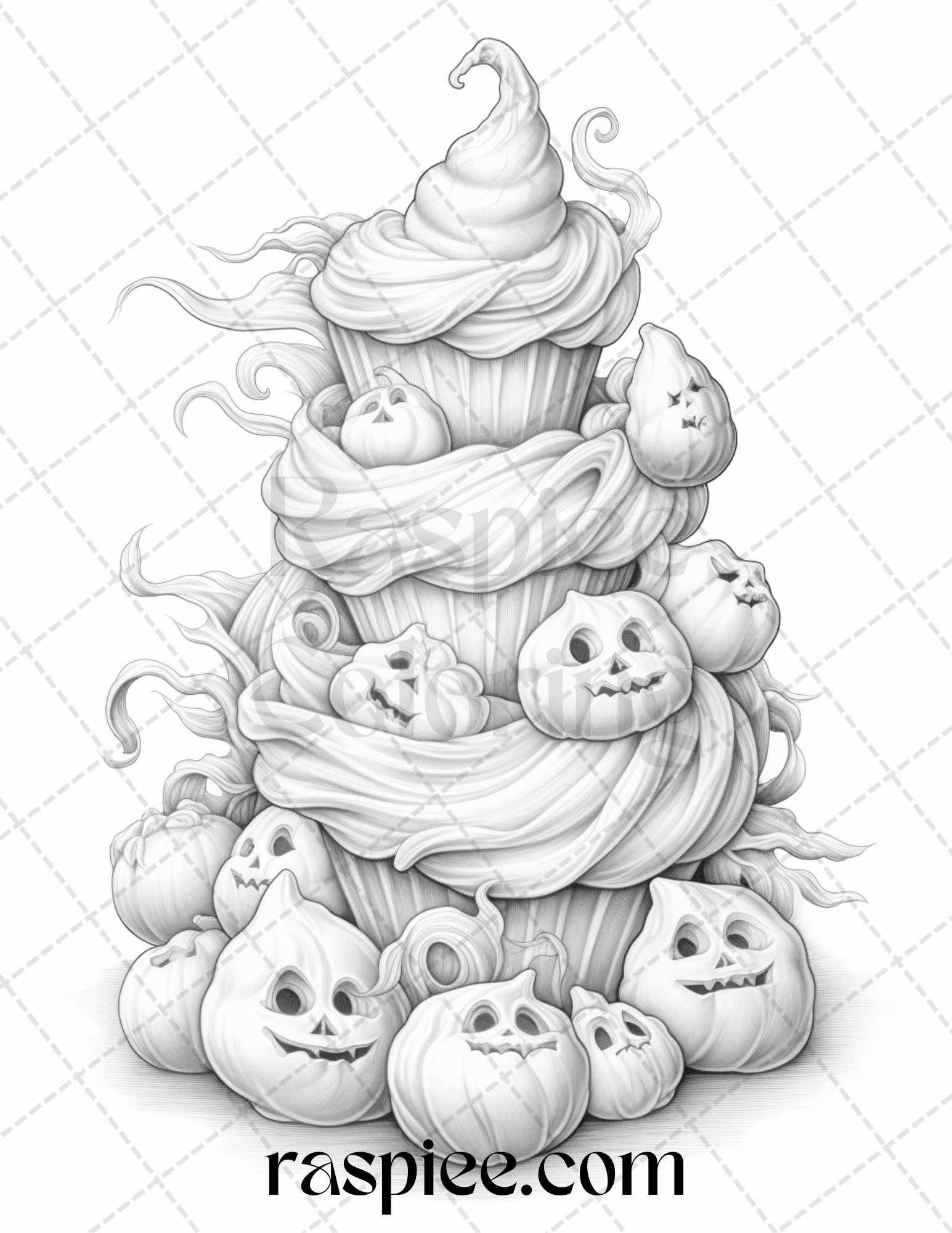 68 Halloween Spooky Desserts Grayscale Coloring Pages Printable for Adults, PDF File Instant Download