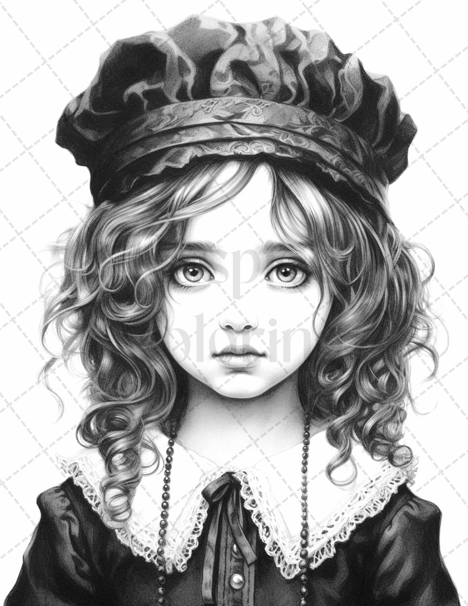 60 Adorable Gothic Girls Grayscale Coloring Pages Printable for Adults, PDF File Instant Download