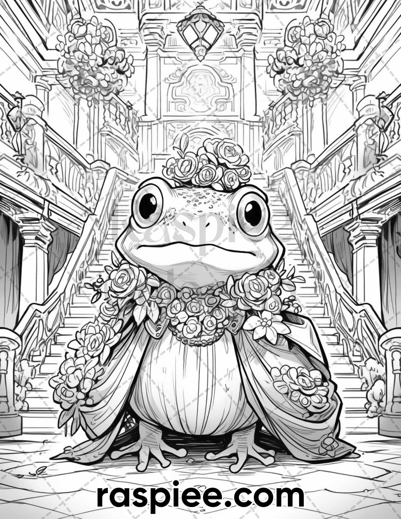 50 The Frog Kingdom Grayscale Coloring Pages for Adults, Printable PDF Instant Download