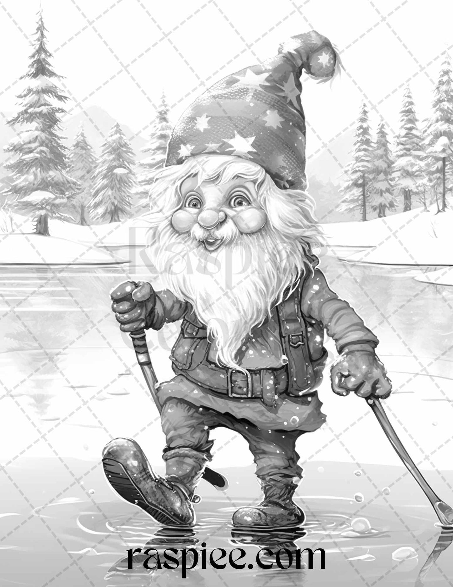 60 Christmas Gnomes Grayscale Coloring Pages Printable for Adults and Kids, PDF File Instant Download