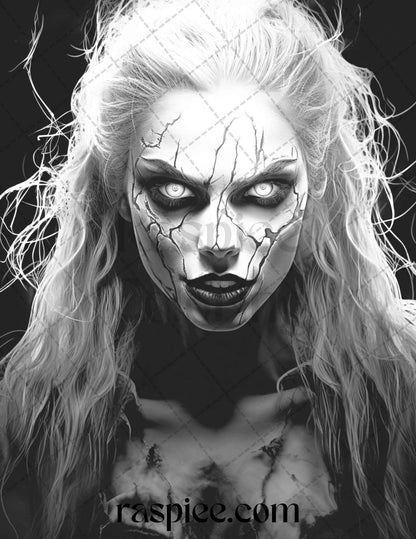 60 Halloween Vampire Grayscale Coloring Pages Printable for Adults, PDF File Instant Download