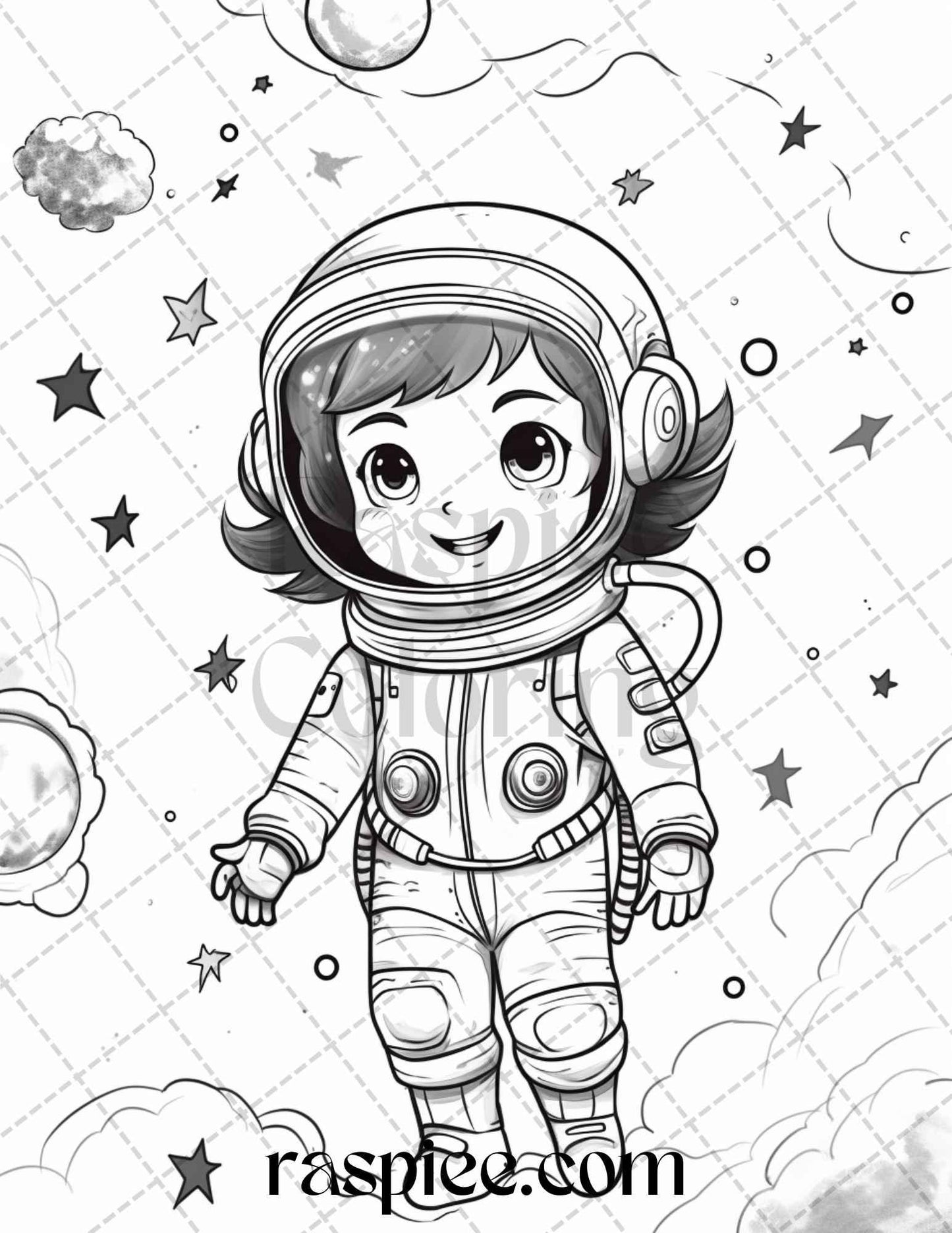 50 Cute Astronaut Adventures Coloring Pages Printable for Kids, PDF File Instant Download