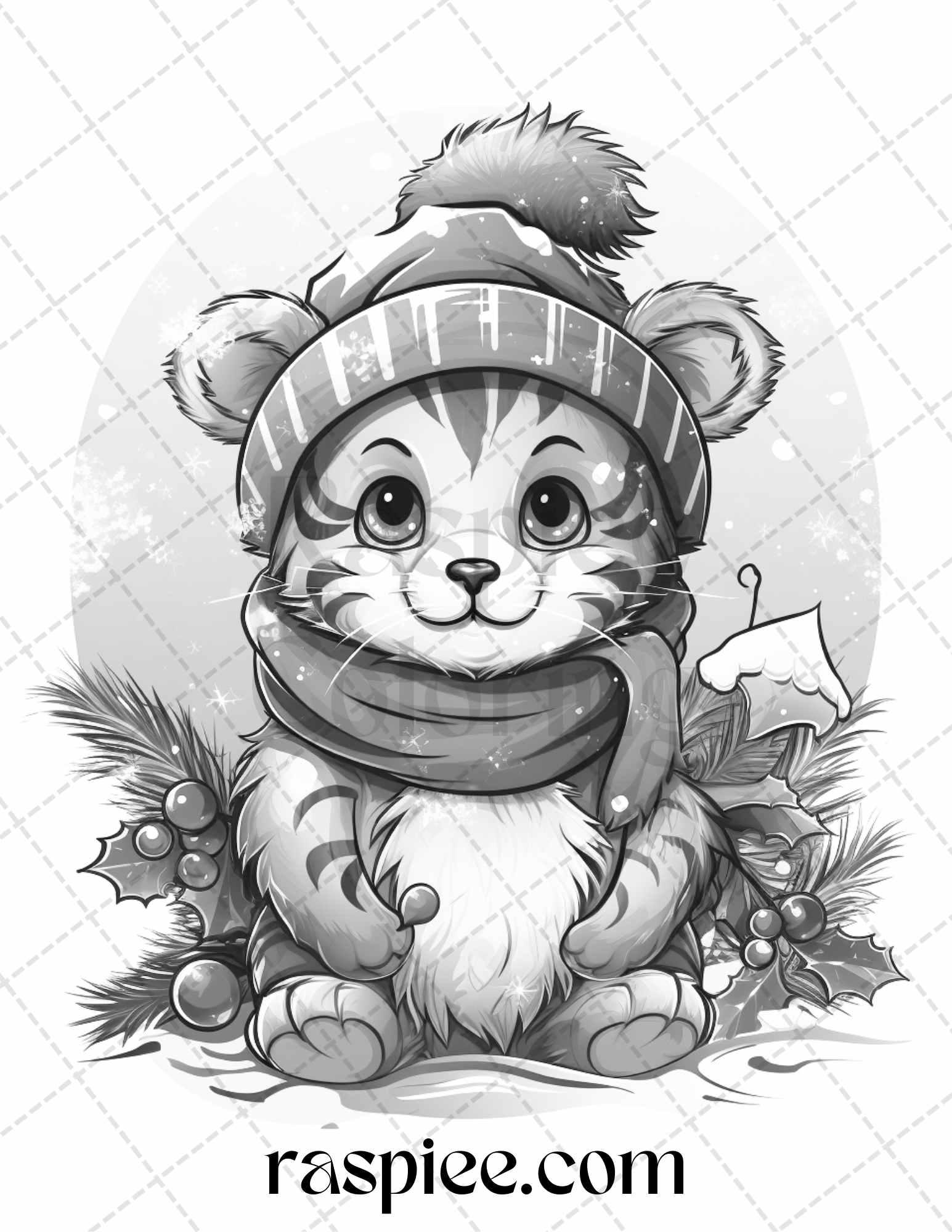 70 Christmas Critters Grayscale Coloring Pages Printable for Adults and Kids, PDF File Instant Download