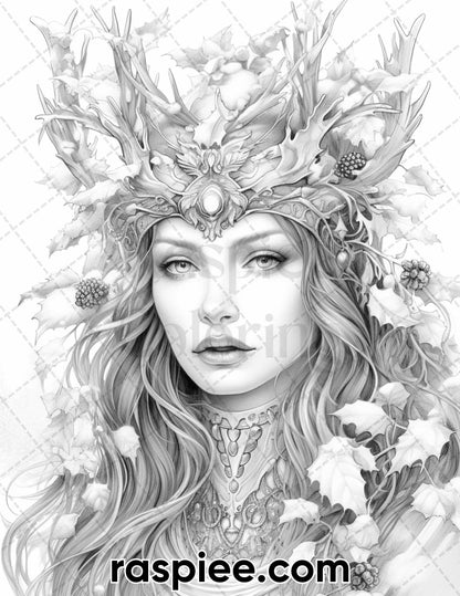 50 Winter Wonderland Grayscale Coloring Pages for Adults, Printable PDF Instant Download