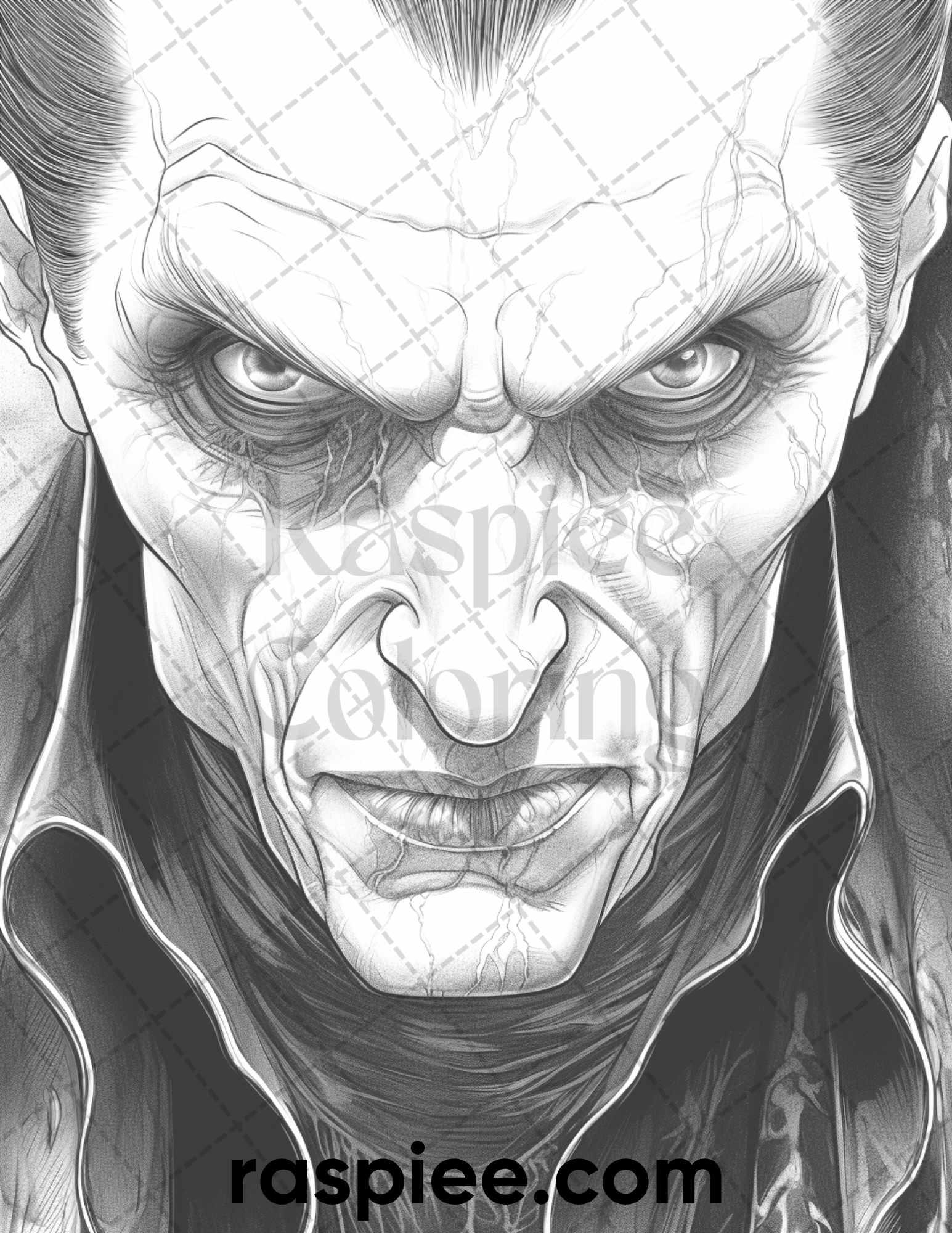 50 Count Dracula Grayscale Coloring Pages Printable for Adults, PDF File Instant Download