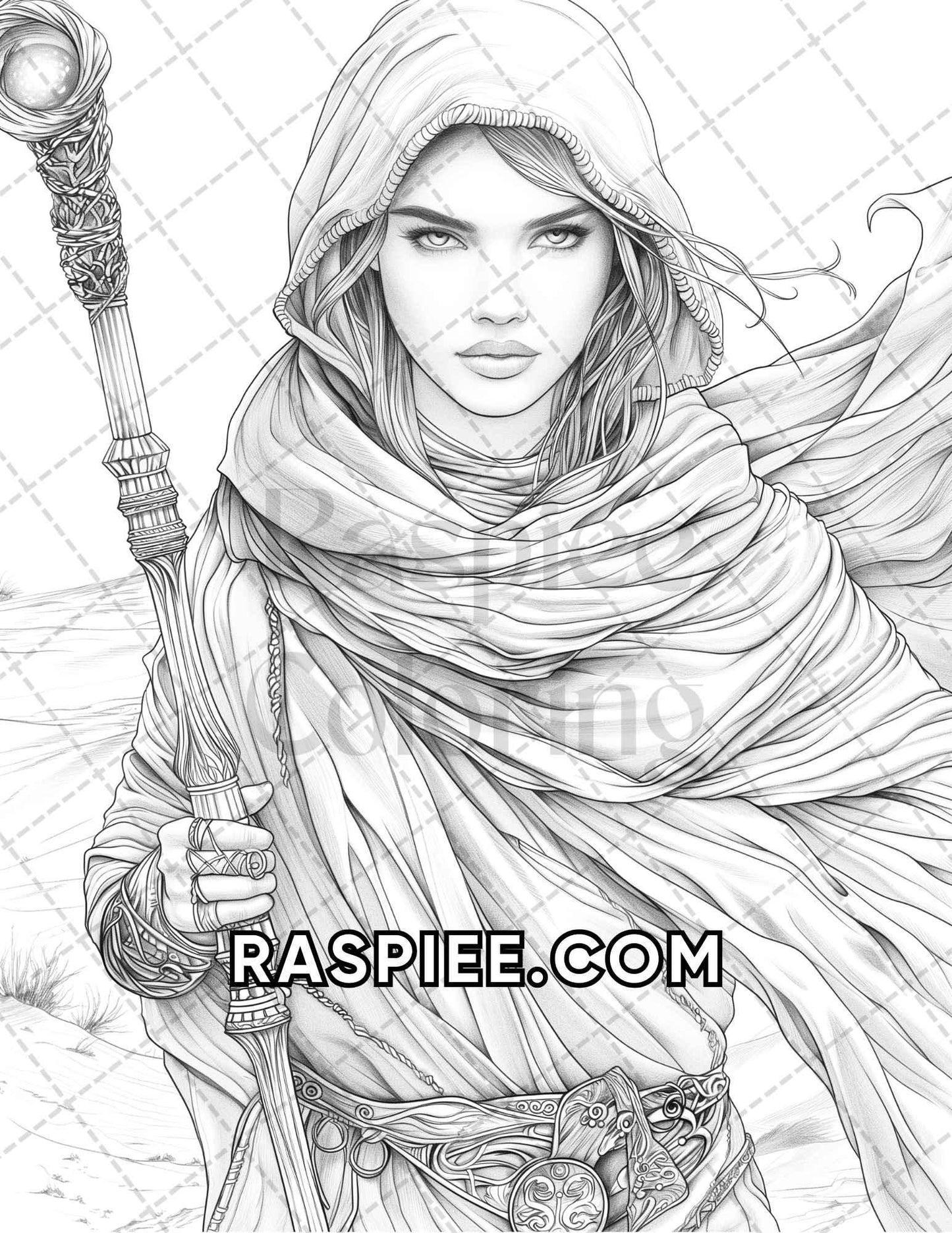 60 Fantasy Beauties Grayscale Adult Coloring Pages Printable PDF Instant Download