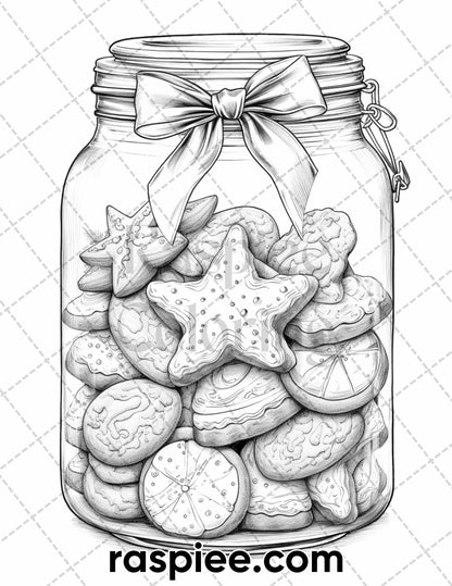 60 Christmas In Jar Grayscale Coloring Pages for Adults, Printable PDF Instant Download