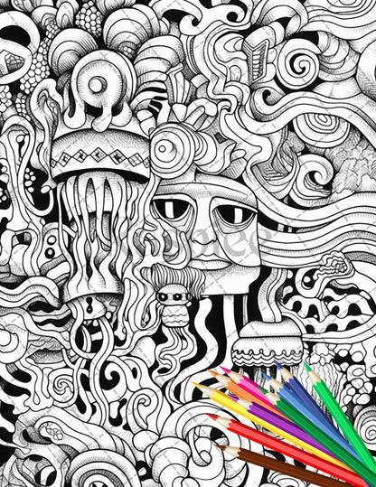 Psychedelic Trippy Coloring Book Printable for Adults, Grayscale Coloring Page, PDF File Instant Download
