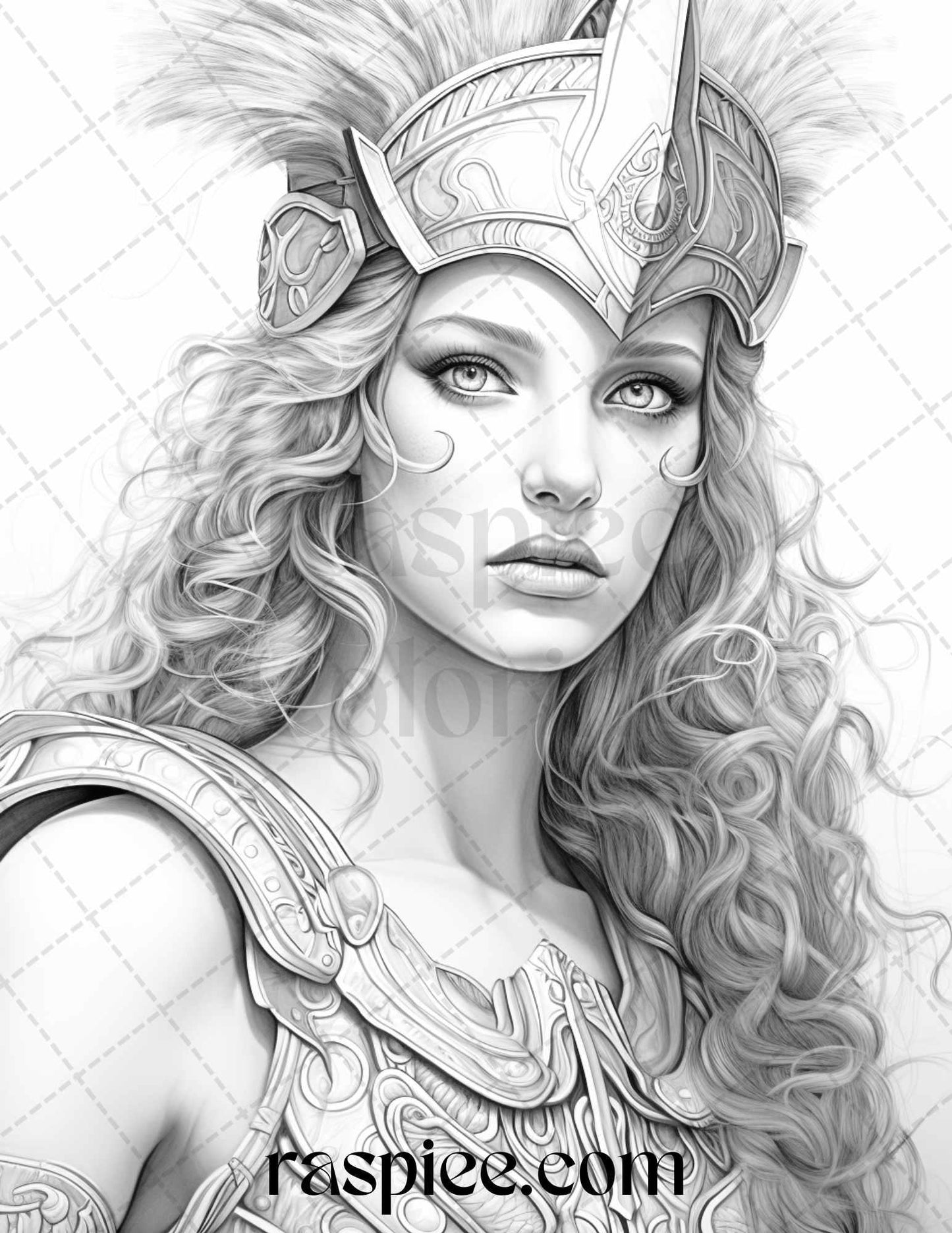 Greek Women Warriors Grayscale Coloring Pages for Adults, Printable PDF File Instant Download