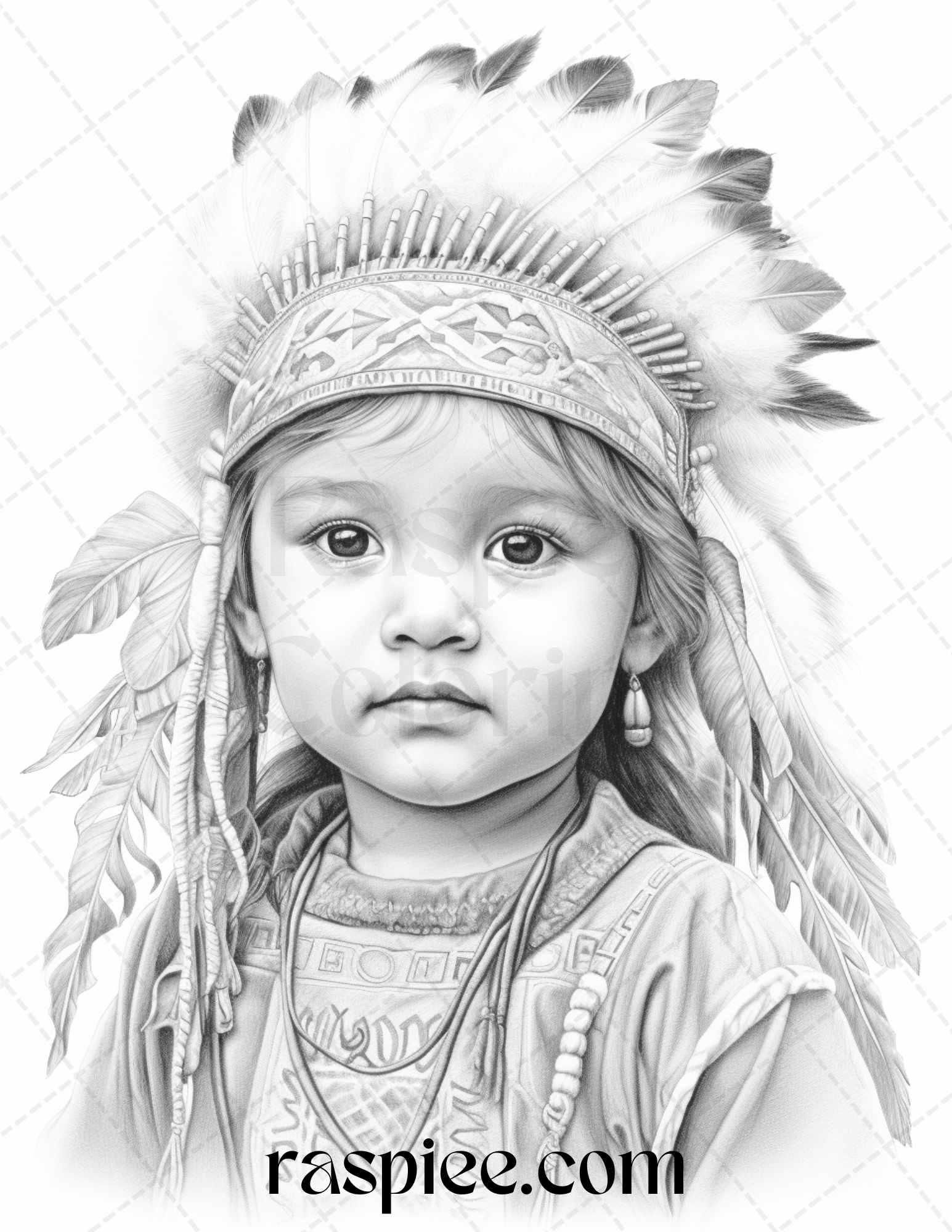 50 Native American Little Girls Boys Grayscale Coloring Pages Printable for Adults Kids, PDF File Instant Download