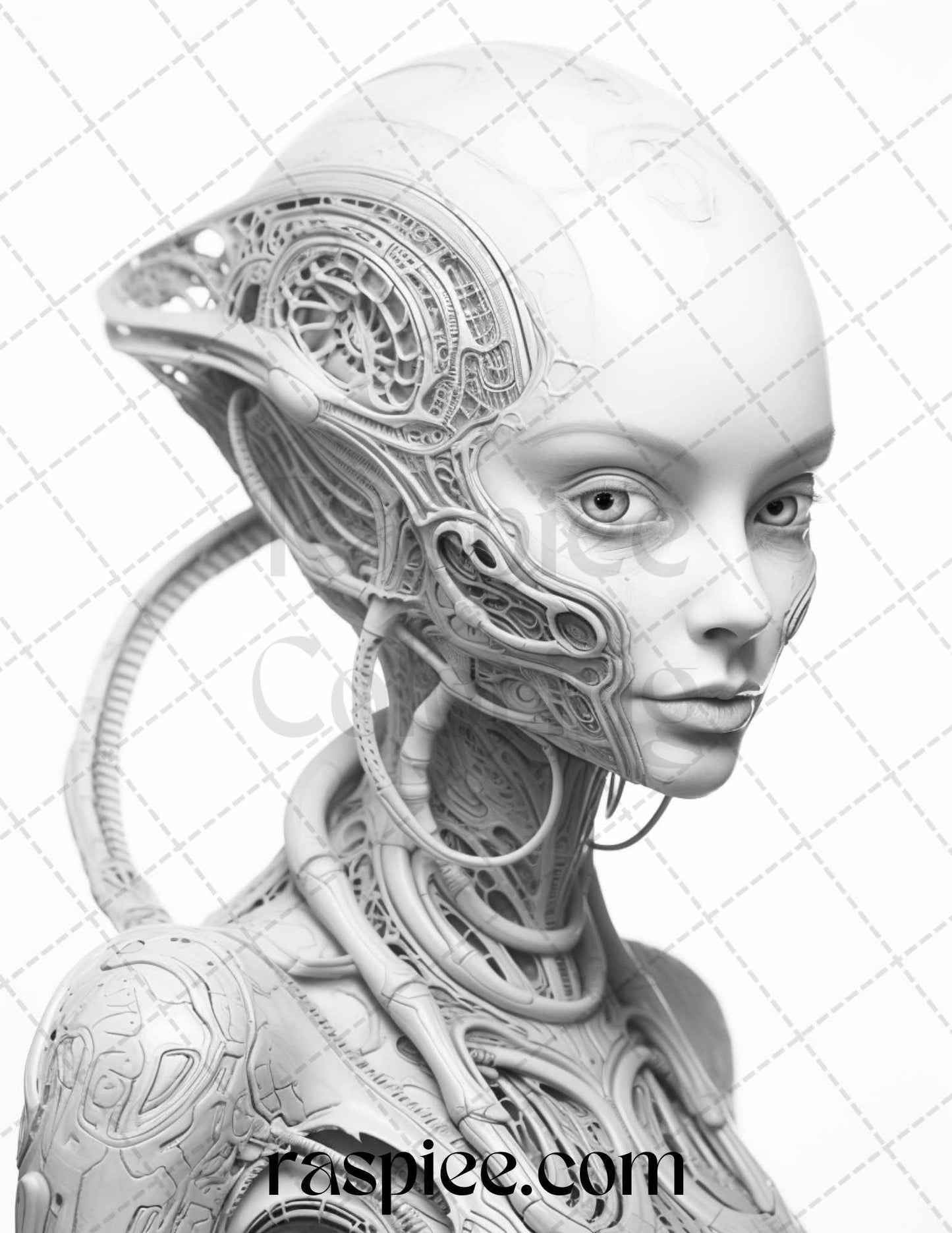 65 Alien Portrait Grayscale Coloring Pages for Adults, Printable PDF File Instant Download