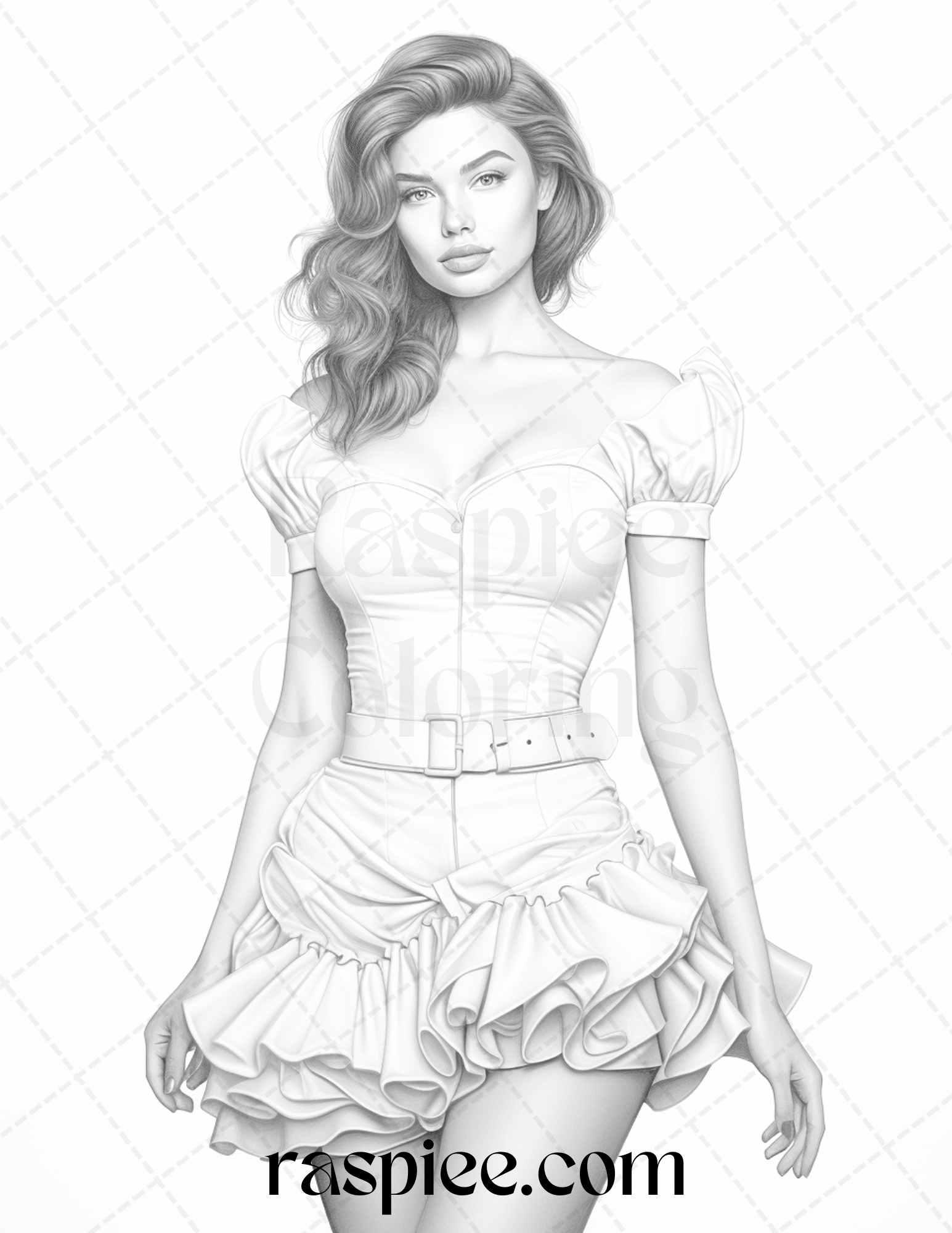 Fashion Show Grayscale Coloring Pages Printable for Adults, PDF File Instant Download