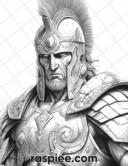 52 Mythology Gods Grayscale Coloring Pages for Adults, Printable PDF Instant Download