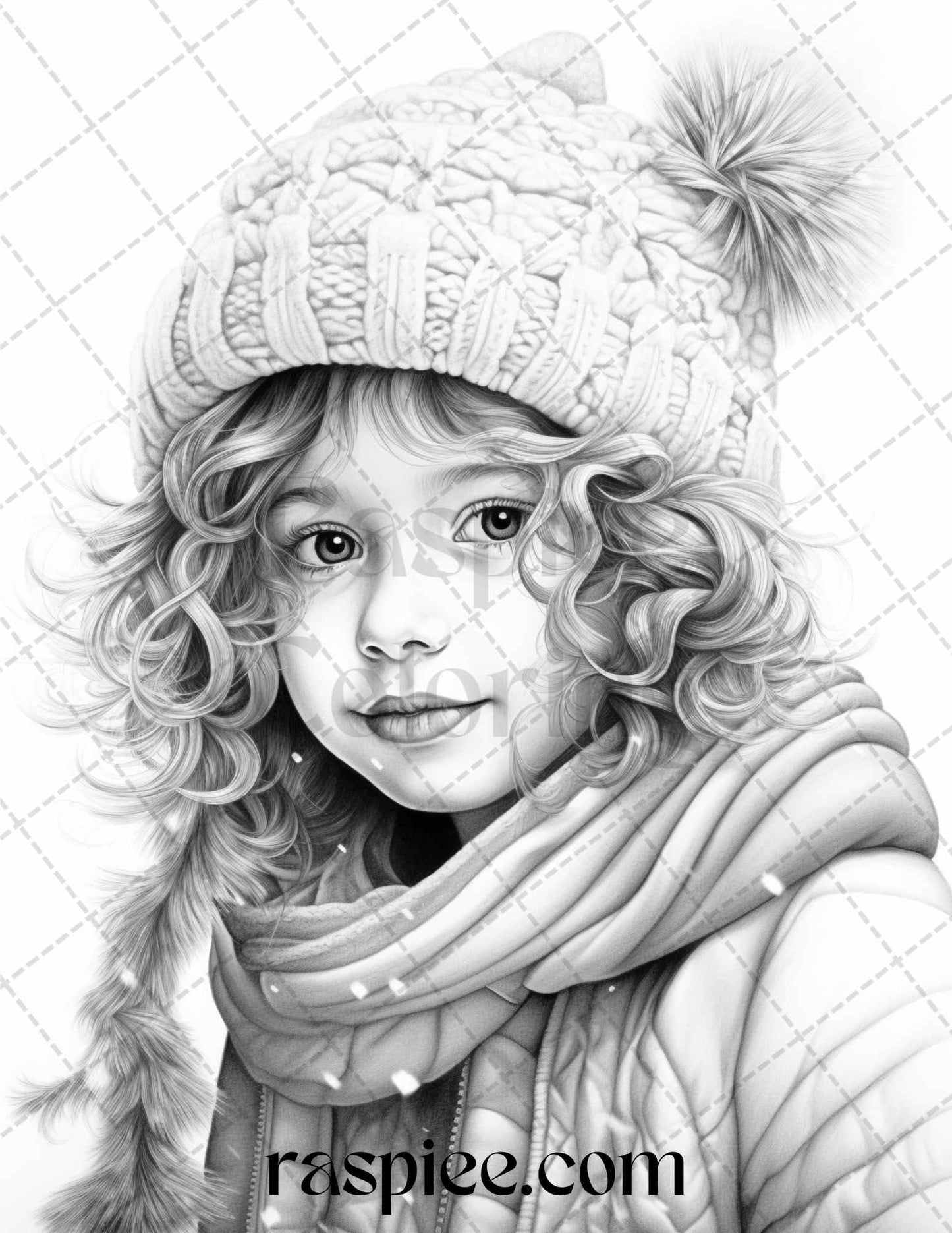 60 Beautiful Winter Girls Grayscale Coloring Pages Printable for Adults, PDF File Instant Download