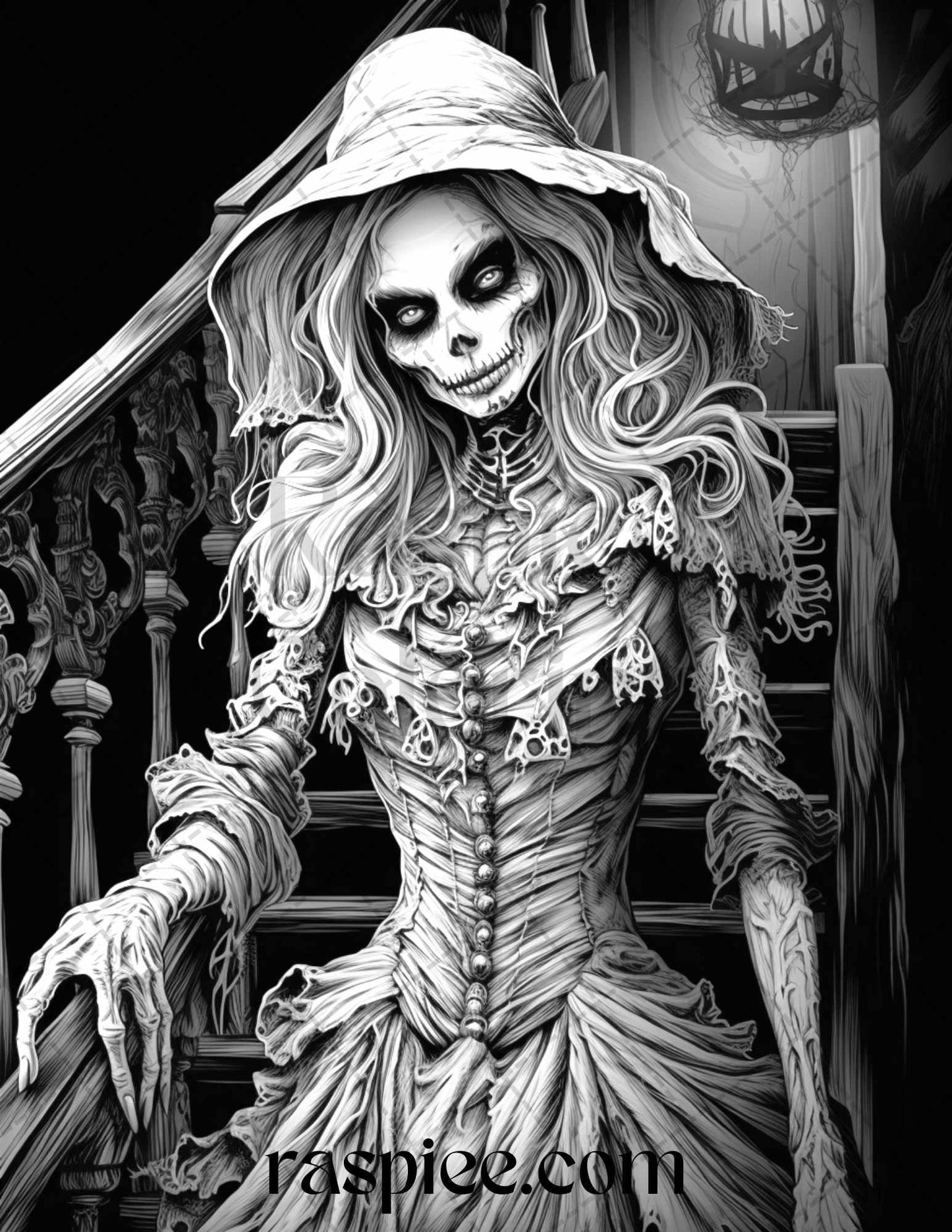 60 Halloween Victorian Era Grayscale Coloring Pages Printable for Adults, PDF File Instant Download