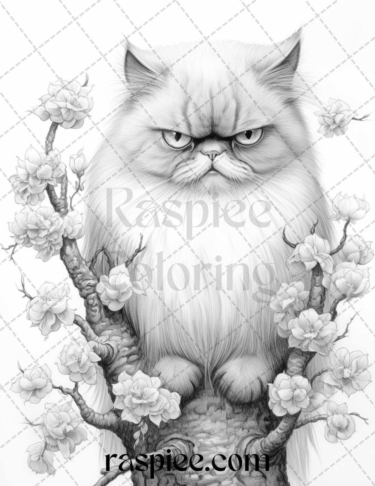 50 Grumpy Cat Grayscale Coloring Pages Printable for Adults, PDF File Instant Download