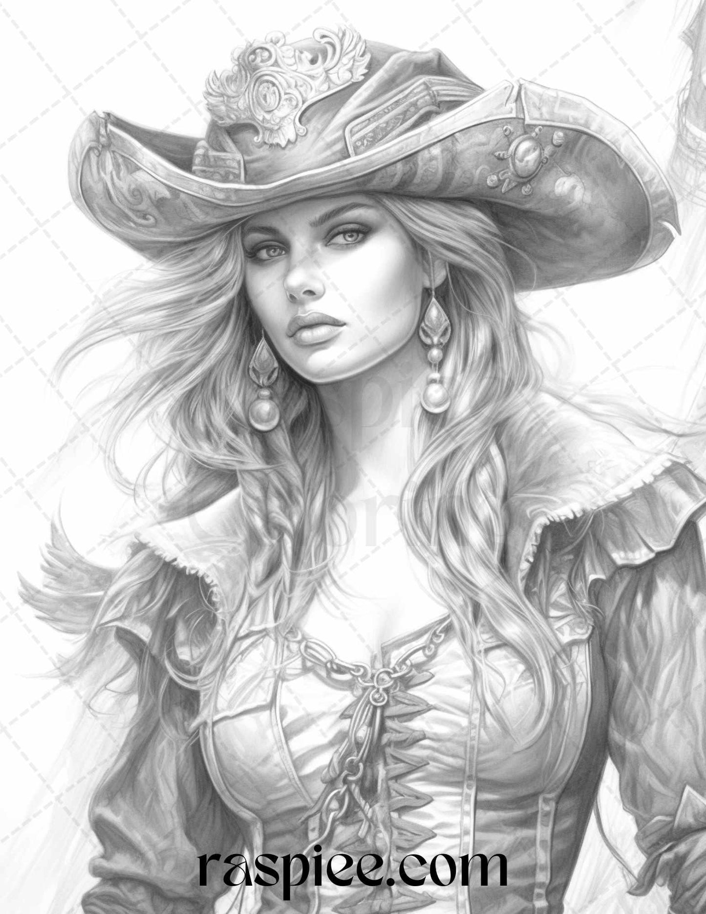 60 Pirate Life Grayscale Coloring Pages Printable for Adults, Stress Relief Coloring, PDF File Instant Download