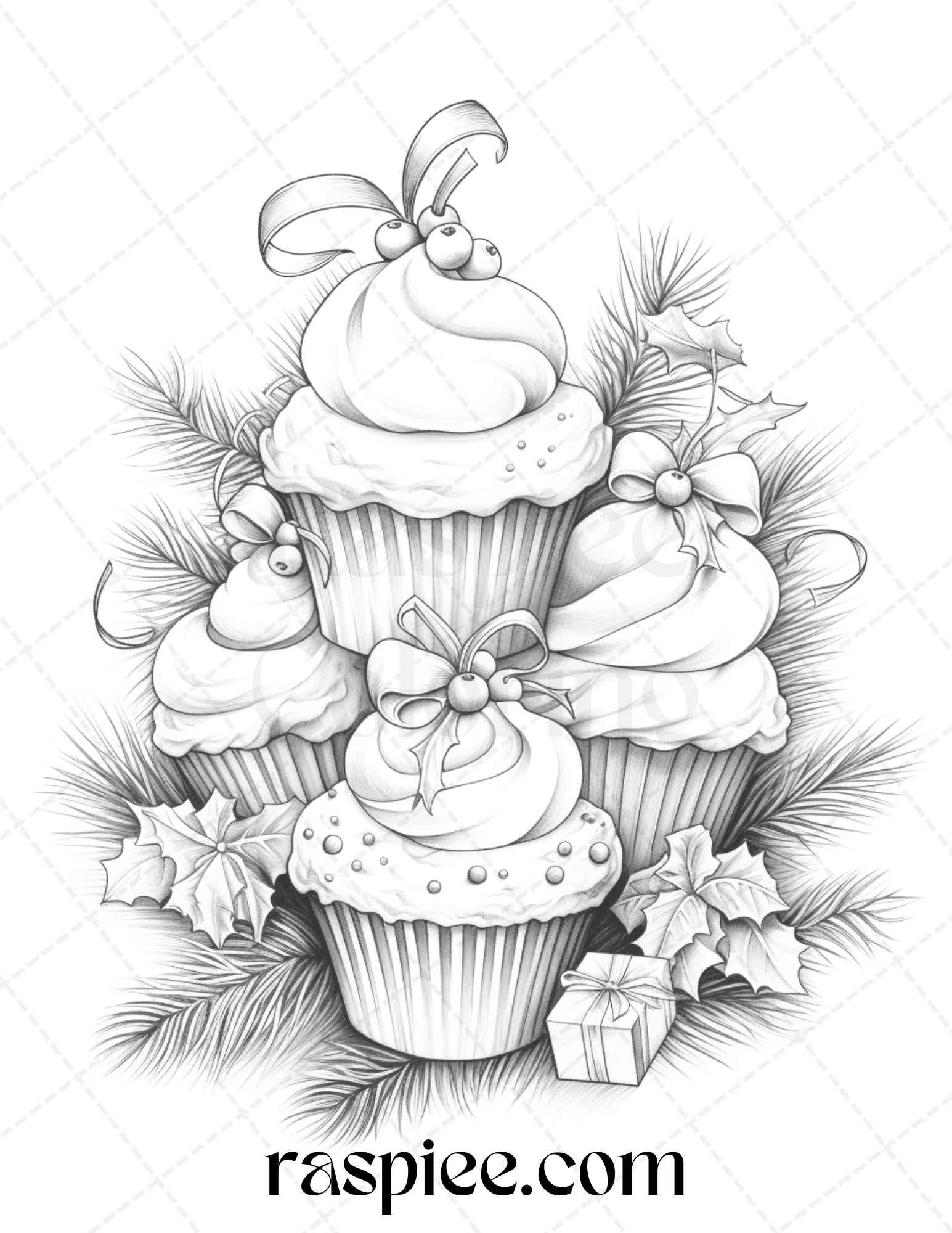 90 Merry Christmas Grayscale Coloring Pages Printable for Adults, PDF File Instant Download