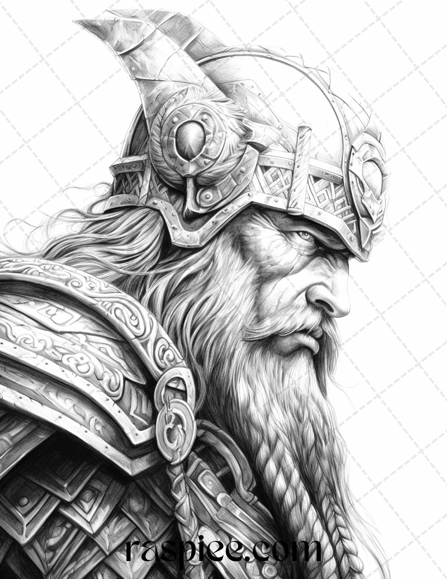 55 Viking Warriors Portrait Grayscale Coloring Pages Printable for Adults, PDF File Instant Download