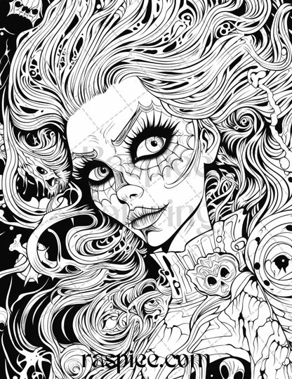 50 Spooky Miss Nightmare Grayscale Coloring Pages Printable for Adults, PDF File Instant Download