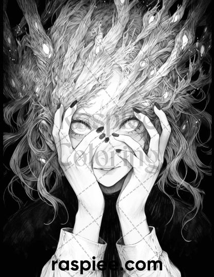 60 Horror Beauties Grayscale Coloring Pages Printable for Adults, PDF File Instant Download