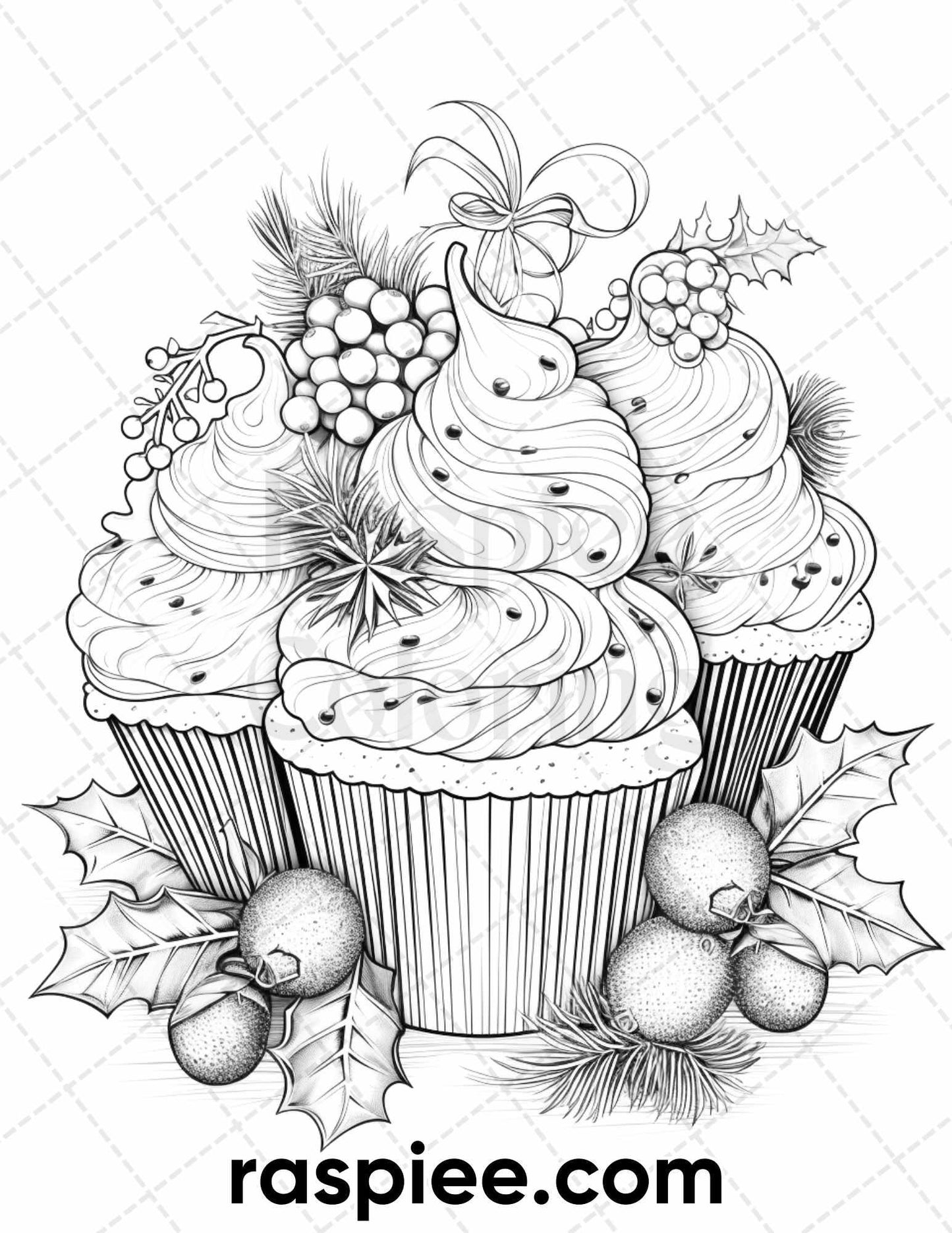 77 Christmas Desserts Grayscale Coloring Pages for Adults, Printable PDF Instant Download