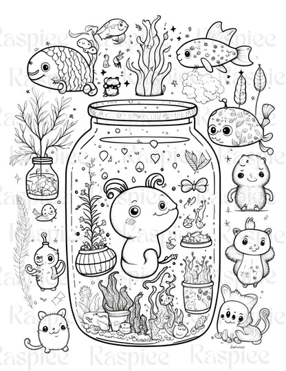 100 Animal in Jar Coloring Pages, Printable Coloring Pages for Kids and Adults, Printable PDF File Instant Download