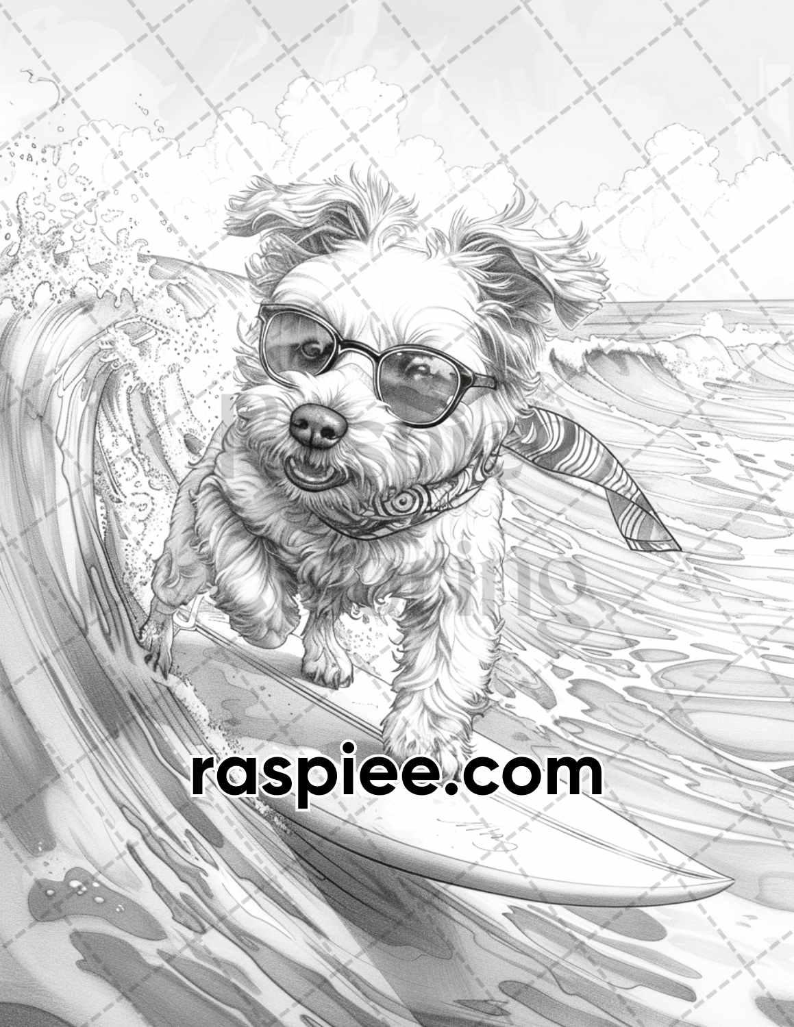 90 Summer Dogs Grayscale Adult Coloring Pages, Printable PDF Instant Download
