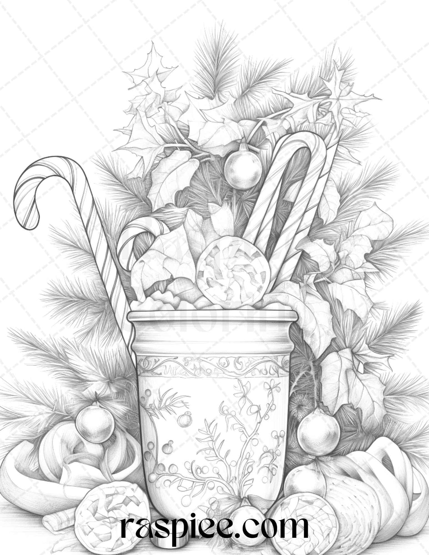90 Merry Christmas Grayscale Coloring Pages Printable for Adults, PDF File Instant Download