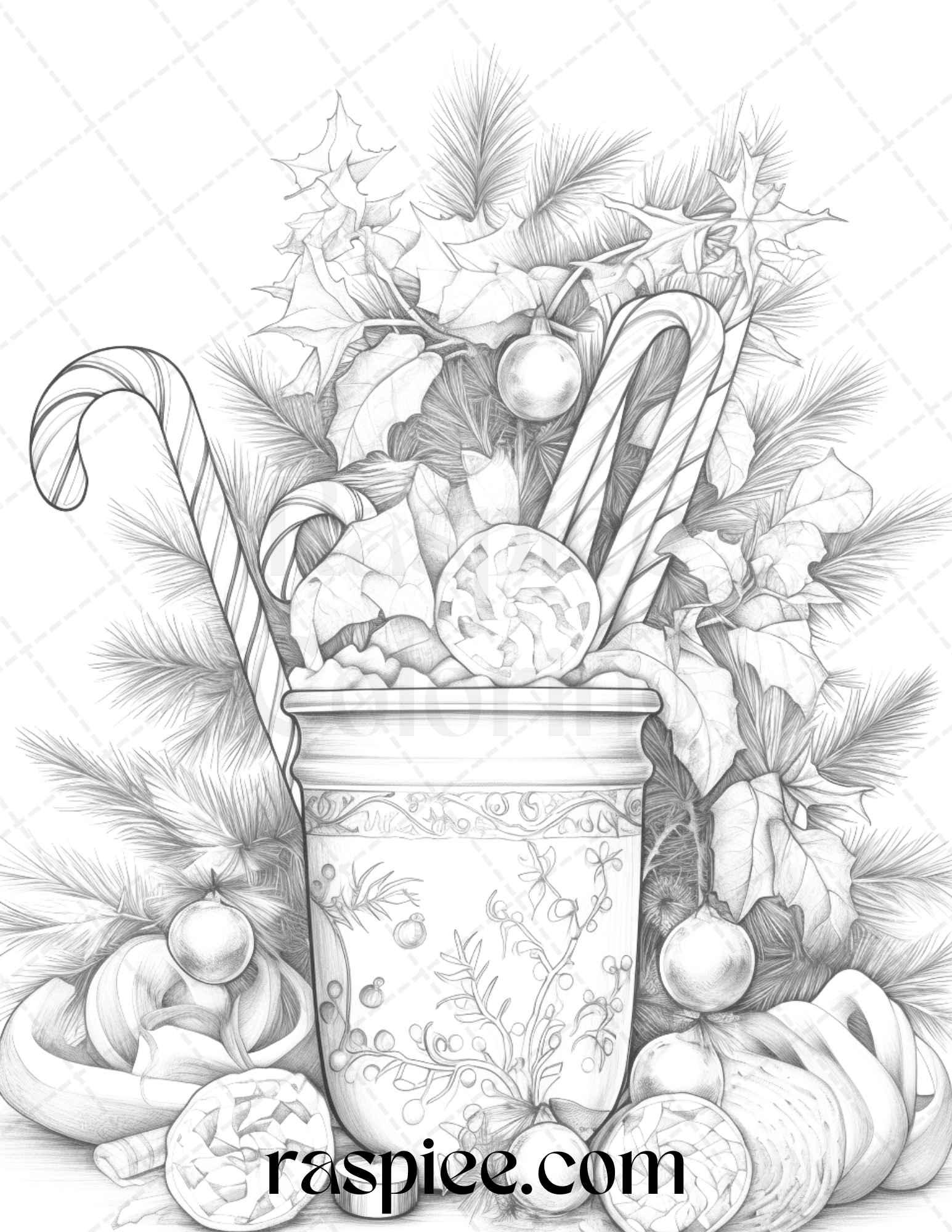 90 Merry Christmas Grayscale Coloring Pages Printable for Adults, PDF File Instant Download