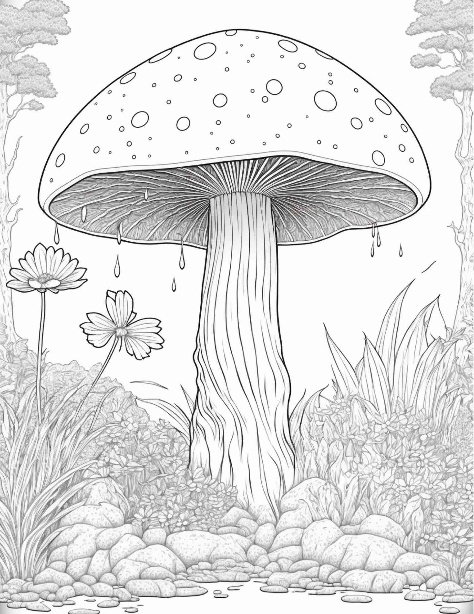 100 Mushroom Forest Coloring Pages Printable for Adults and Kids, Grayscale Coloring Book, Printable PDF File Instant Download