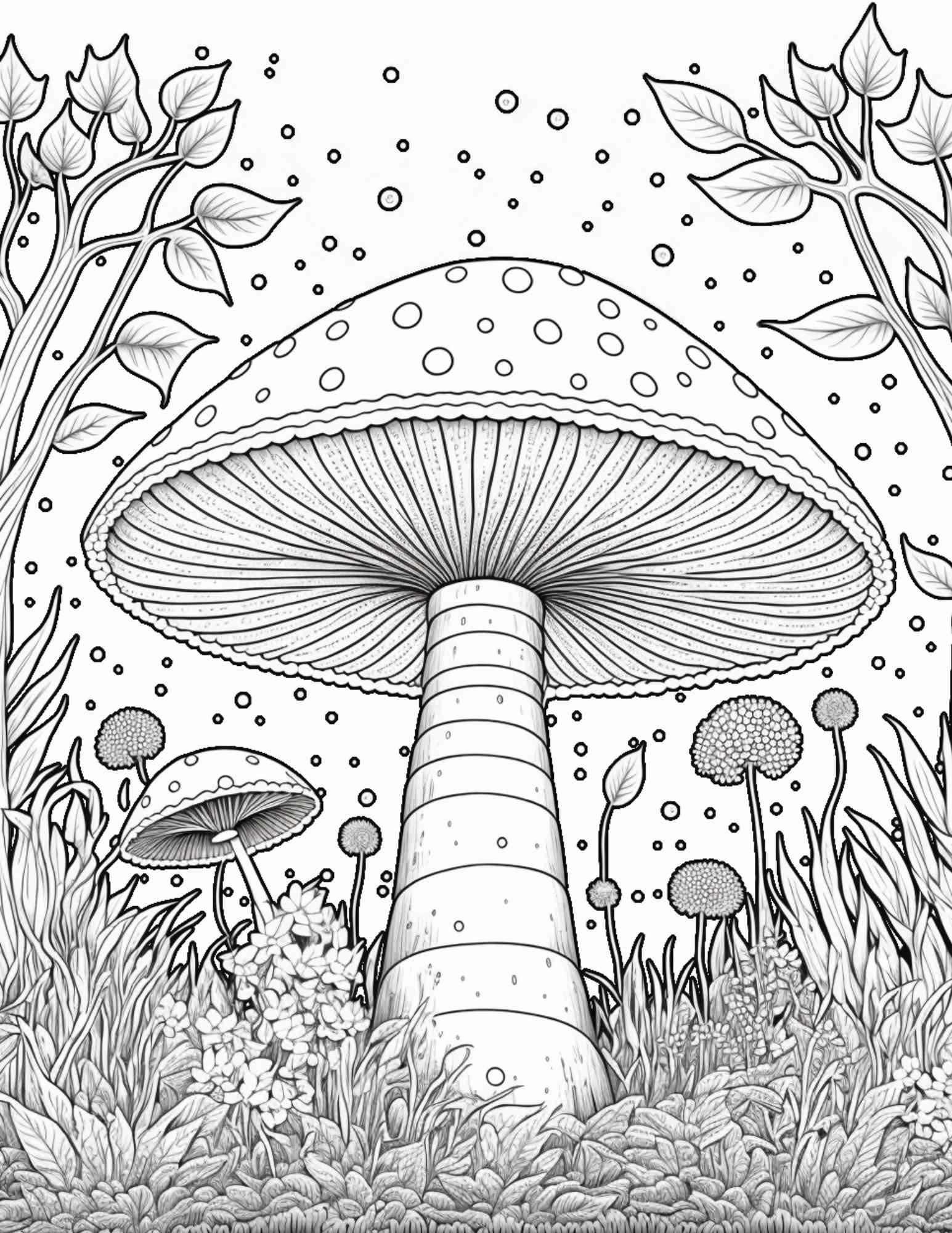 100 Mushroom Forest Coloring Pages Printable for Adults and Kids, Grayscale Coloring Book, Printable PDF File Instant Download