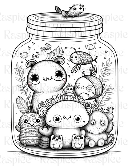100 Animal in Jar Coloring Pages, Printable Coloring Pages for Kids and Adults, Printable PDF File Instant Download