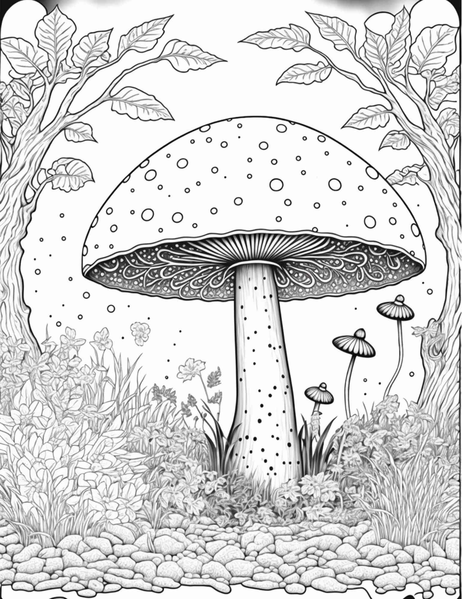 100 Mushroom Forest Coloring Pages Printable for Adults and Kids, Grayscale Coloring Book, Printable PDF File Instant Download
