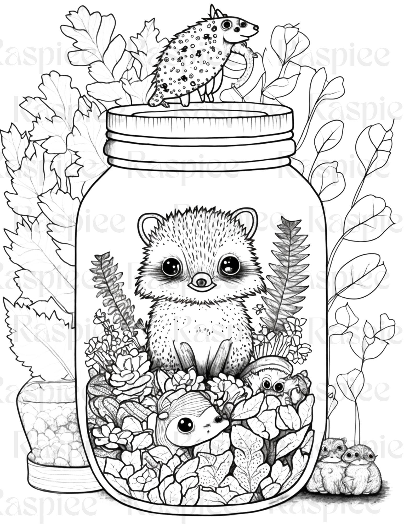 100 Animal in Jar Coloring Pages, Printable Coloring Pages for Kids and Adults, Printable PDF File Instant Download