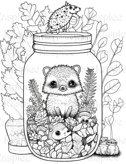 100 Animal in Jar Coloring Pages, Printable Coloring Pages for Kids and Adults, Printable PDF File Instant Download
