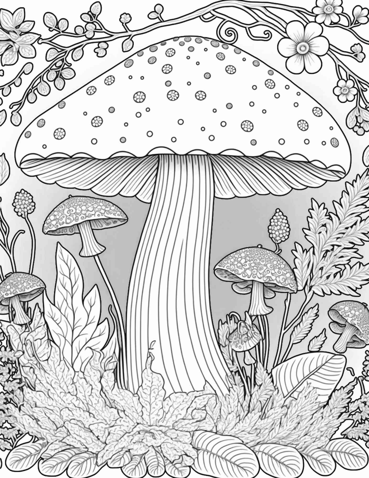 100 Mushroom Forest Coloring Pages Printable for Adults and Kids, Grayscale Coloring Book, Printable PDF File Instant Download