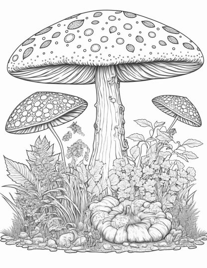 100 Mushroom Forest Coloring Pages Printable for Adults and Kids, Grayscale Coloring Book, Printable PDF File Instant Download