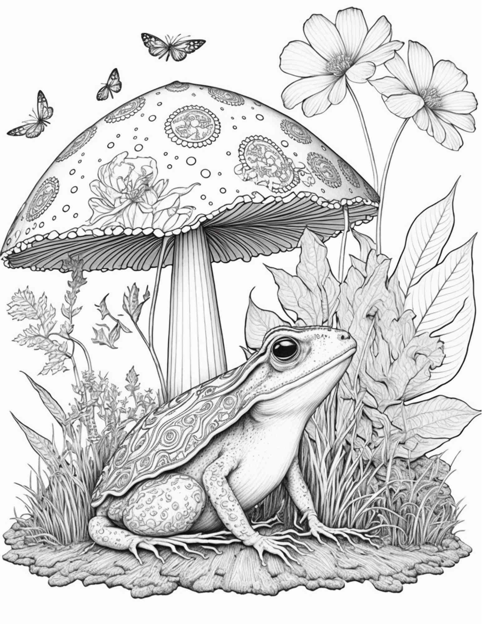100 Mushroom Forest Coloring Pages Printable for Adults and Kids, Grayscale Coloring Book, Printable PDF File Instant Download