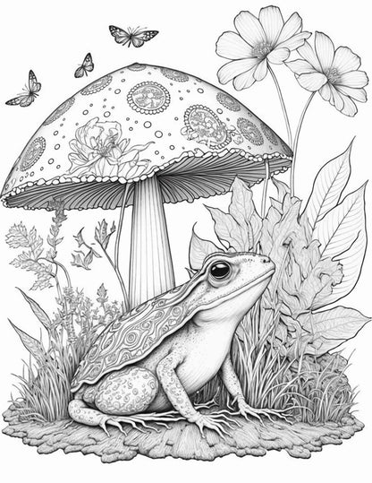100 Mushroom Forest Coloring Pages Printable for Adults and Kids, Grayscale Coloring Book, Printable PDF File Instant Download