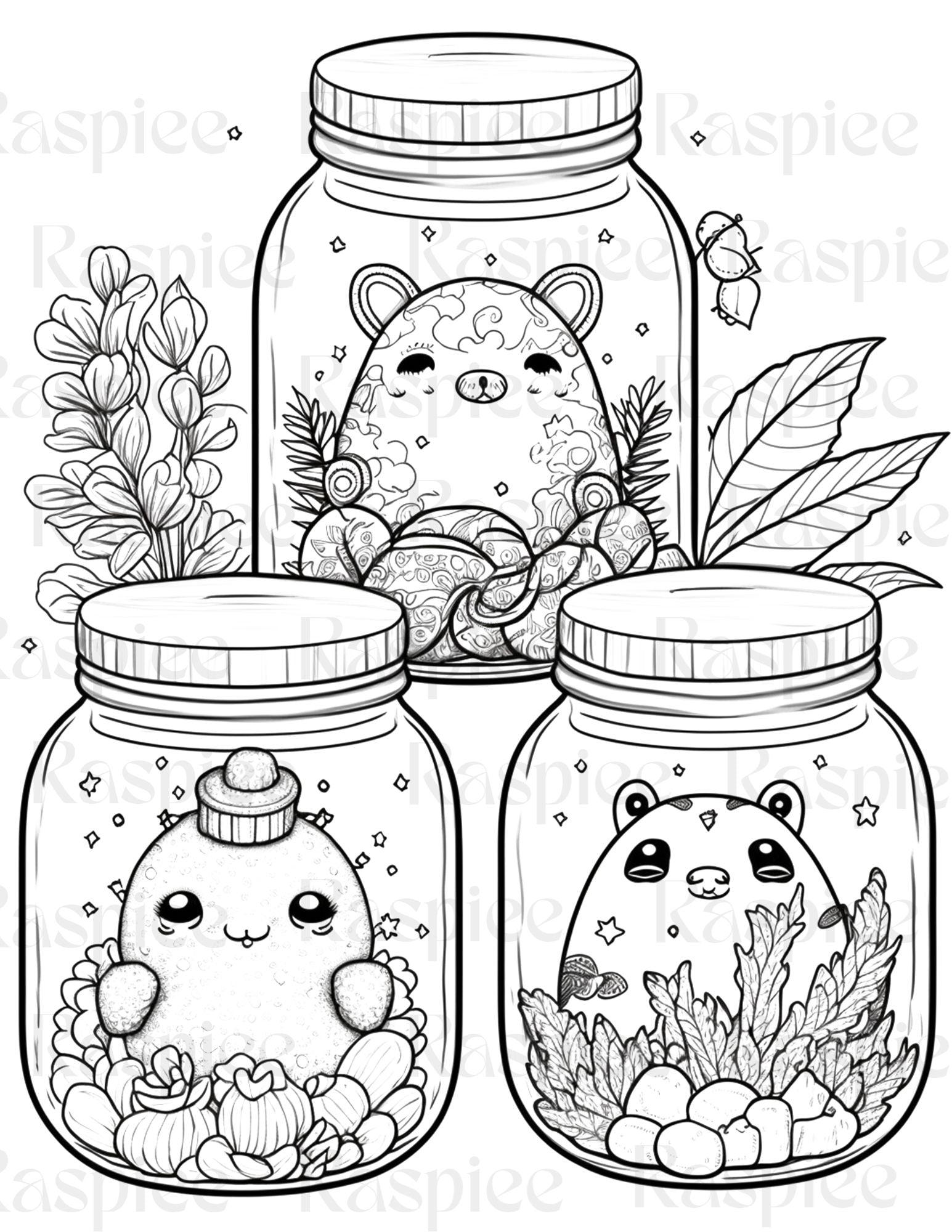 100 Animal in Jar Coloring Pages, Printable Coloring Pages for Kids and Adults, Printable PDF File Instant Download