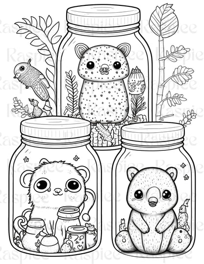 100 Animal in Jar Coloring Pages, Printable Coloring Pages for Kids and Adults, Printable PDF File Instant Download