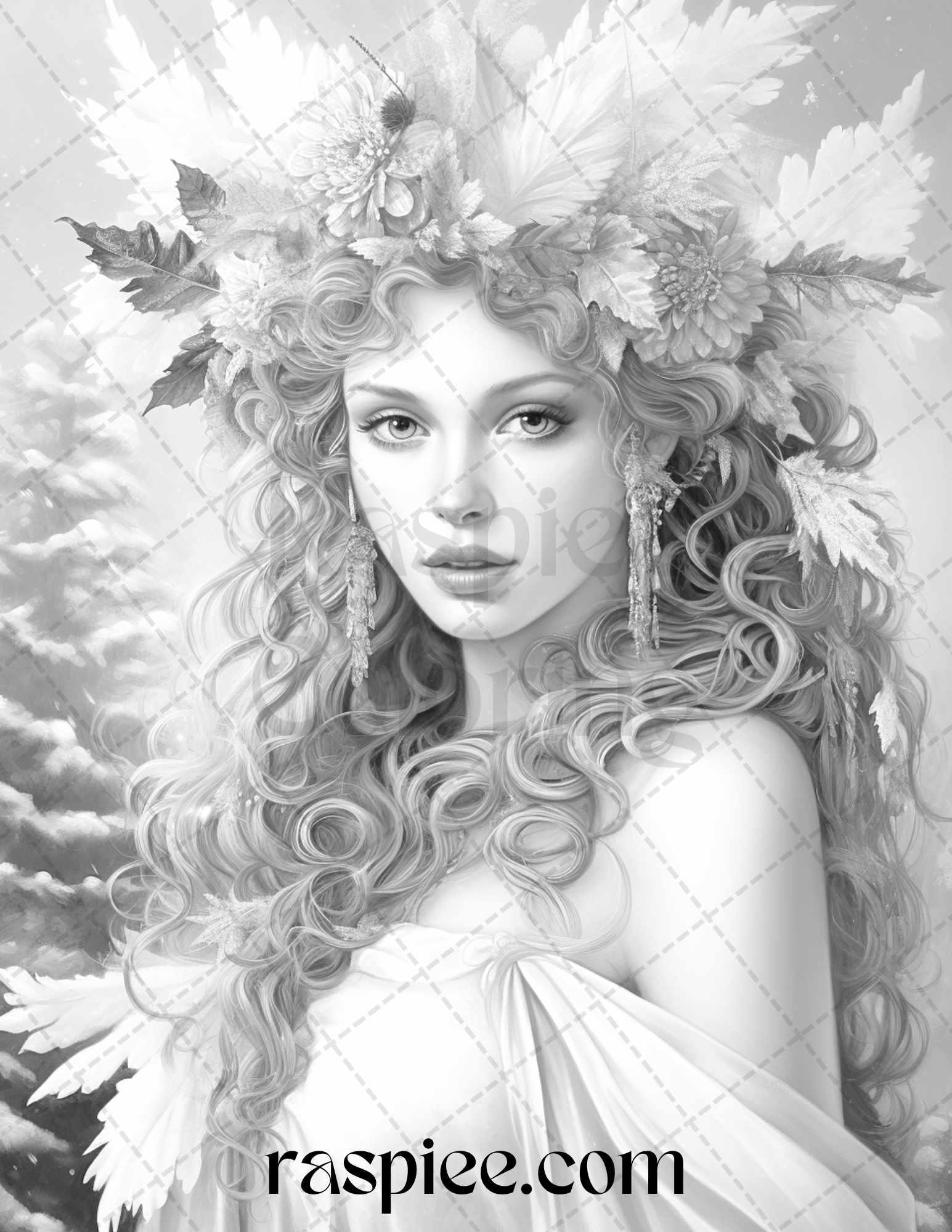 50 Winter Fairy Grayscale Coloring Pages Printable for Adults, PDF File Instant Download