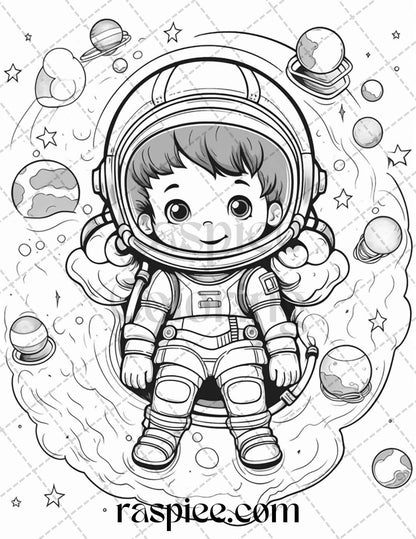 50 Cute Astronaut Adventures Coloring Pages Printable for Kids, PDF File Instant Download