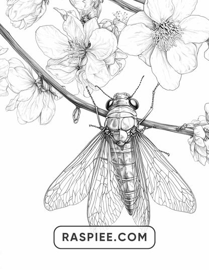 Insects and Flowers Adult Coloring Pages